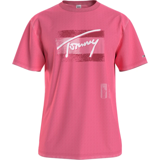 Tommy Hilfiger Tjm Faded Flag Script Tee Ανδρικη Μπλουζα Ροζ