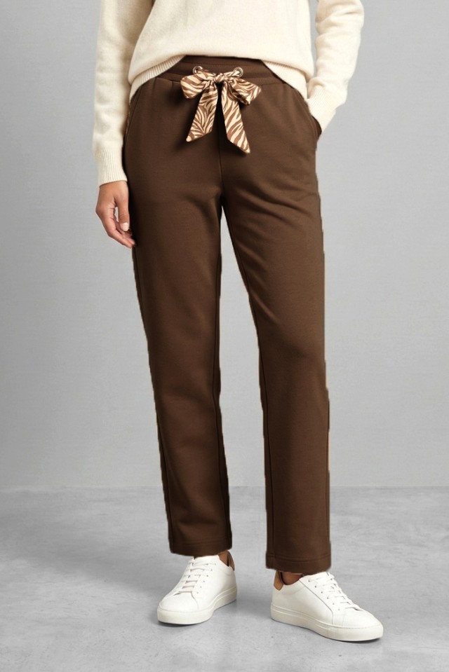 MarkUp Pantalone In Felpa Con Coulisse In Raso Stampato Γυναικείο Παντελόνι Φόρμας Σοκολά