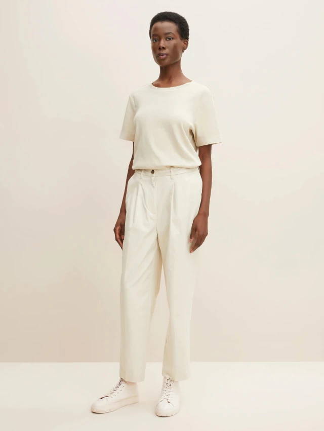 Tom Tailor 203 Pants With Plea  Γυναικειο Παντελονι Μπεζ