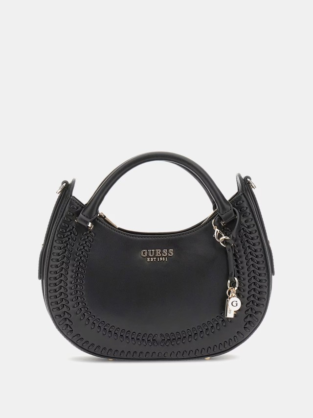 Guess Tatum Satchel Γυναικεία Τσάντα Μαύρη