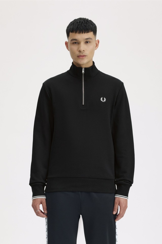Fred Perry Ανδρικο Φουτερ Half Zip Μαυρο