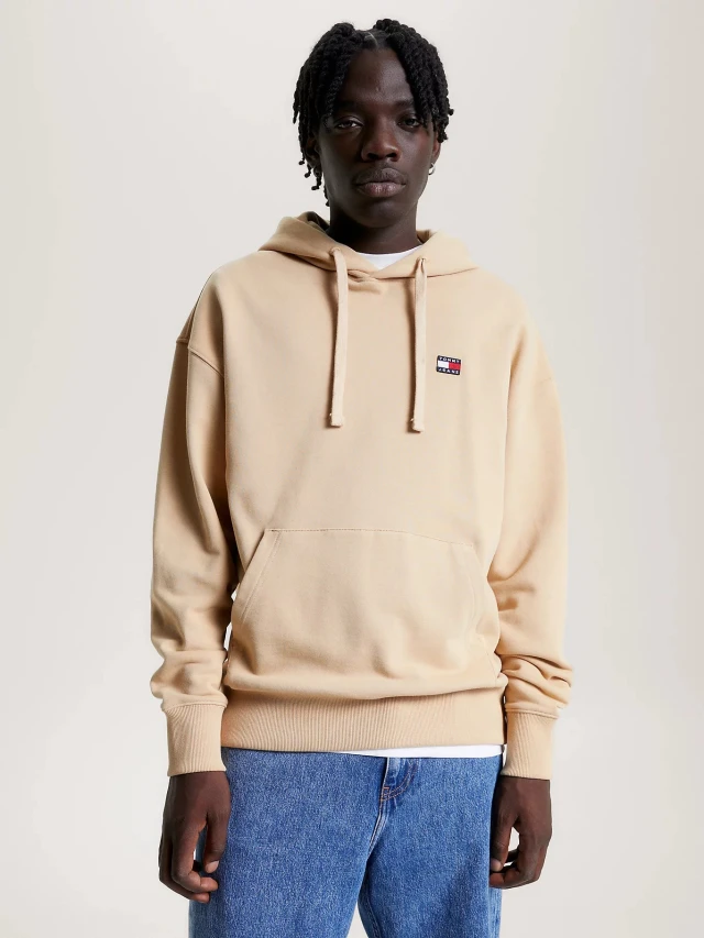 Tommy Hilfiger Tjm Rlx Xs Badge Hoodie Ανδρικό Φούτερ Μπεζ