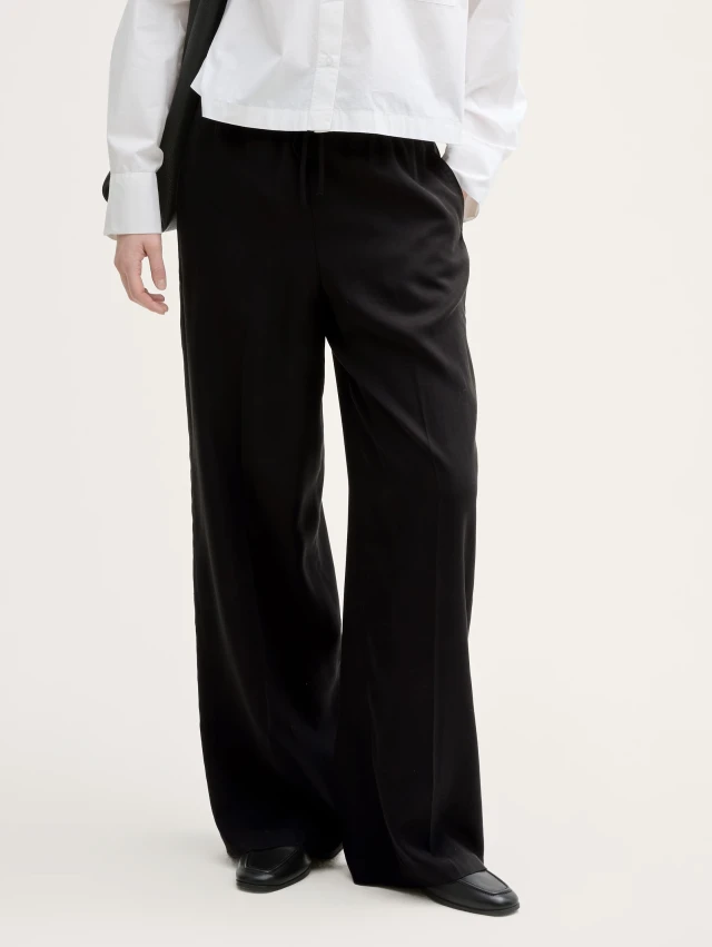 Τom Tailor Paperbag Wide Leg Γυναικείο Παντελόνι Μαύρο