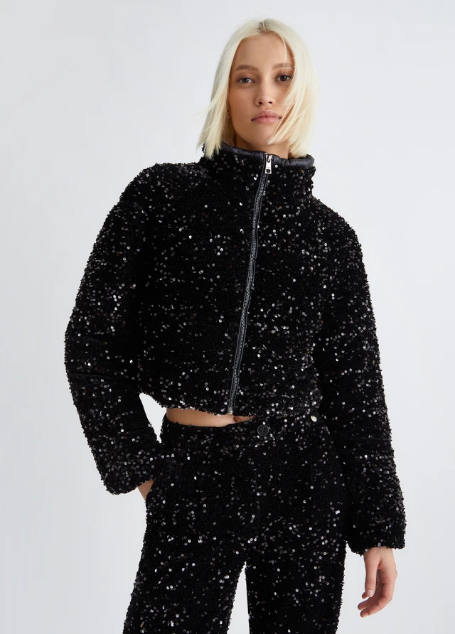 Liu Jo White 2nd Mf3c35 Imbottito Warm Sequined Velvet Γυναικεία Μπουφάν Μαύρο