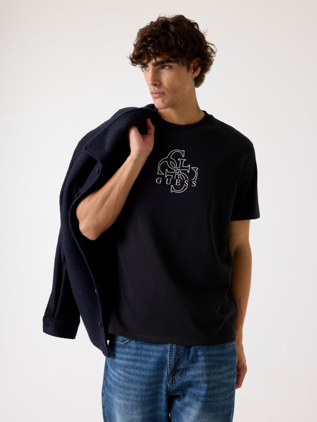 Guess Ss Bsc Basic Quattro G Tee Ανδρική Μπλούζα Μαύρη