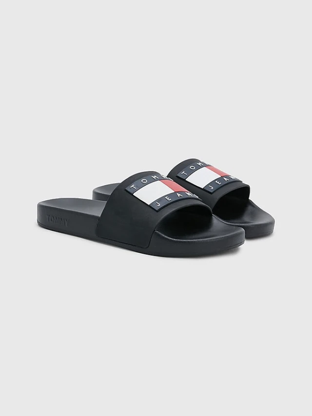 Tommy Hilfiger Tommy Jeans Flag Pool Sld Ess Γυναικείες Σαγιονάρες Μαύρες