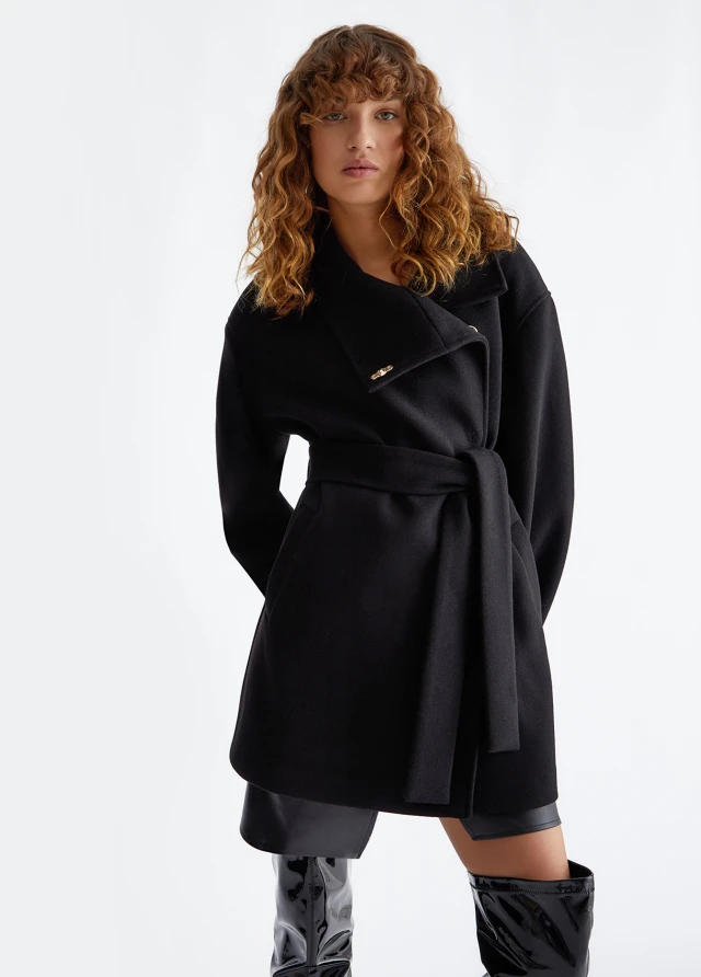 Liu Jo White 2nd Mf3c34 Cappotto Panno Fashionable Γυναικείο Παλτό Μαύρο