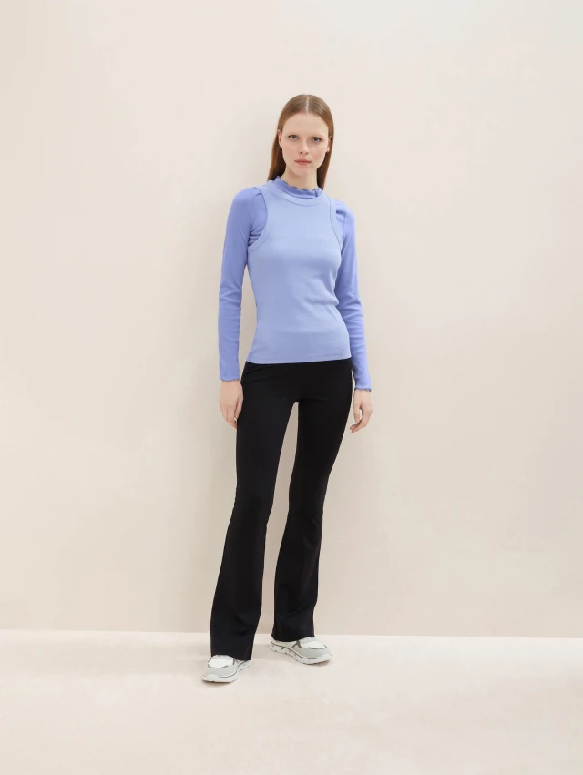 Tom Tailor Flared Leggings Γυναικειο Παντελονι Μαυρο