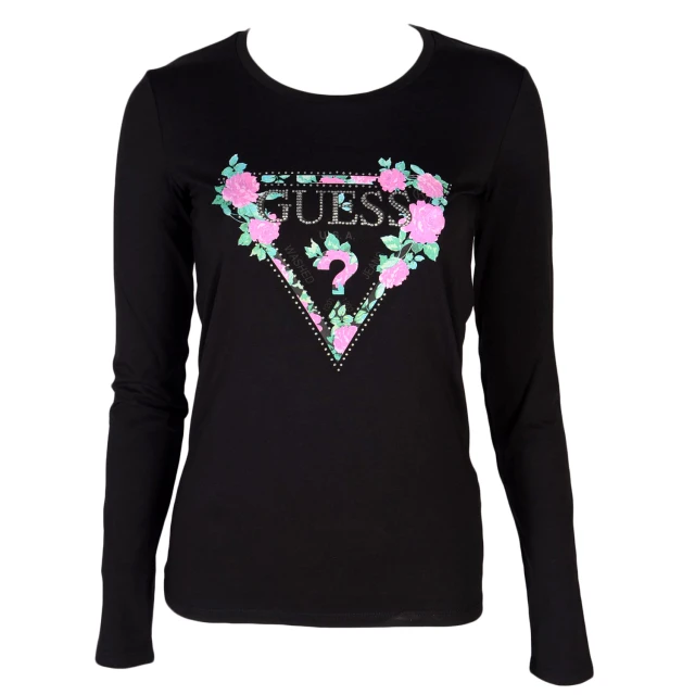 Guess Ls Cn Vilma Tee - Stretch Jersey 180 Γυναικεια Μπλουζα Μαυρη