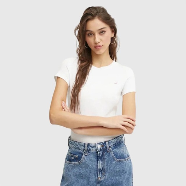 Tommy Hilfiger TJW C-NECK TEE Γυναικεια Μπλουζα Εκρου