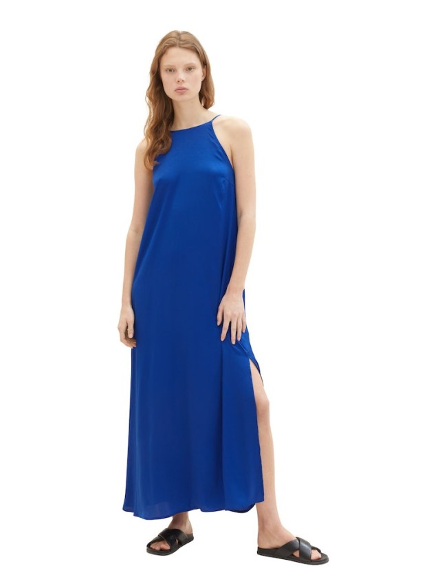 Τom Tailor 305 Maxi Satin Dress Γυναικείο Maxi Φόρεμα Μπλε Ρουά