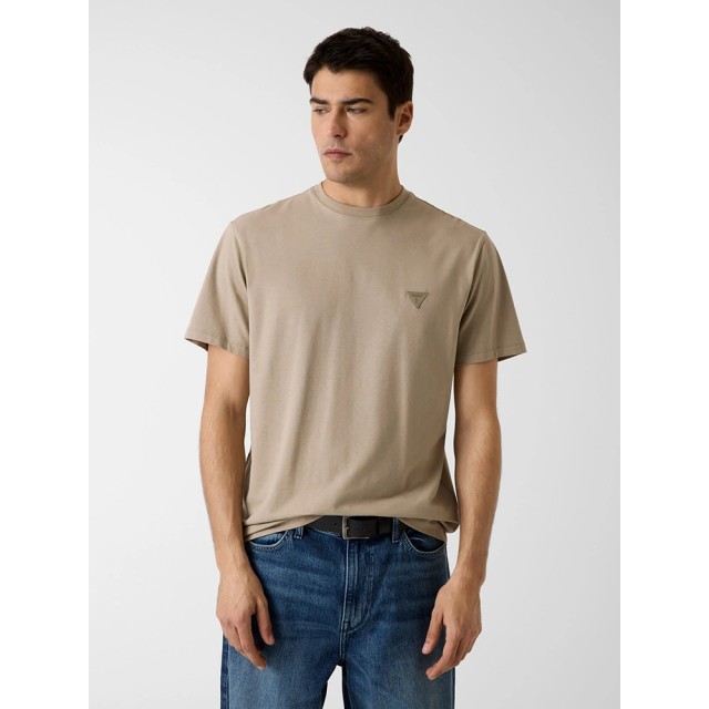 Guess Cn Ss Small Patch Cotton Modal Ανδρική Μπλούζα Μπεζ
