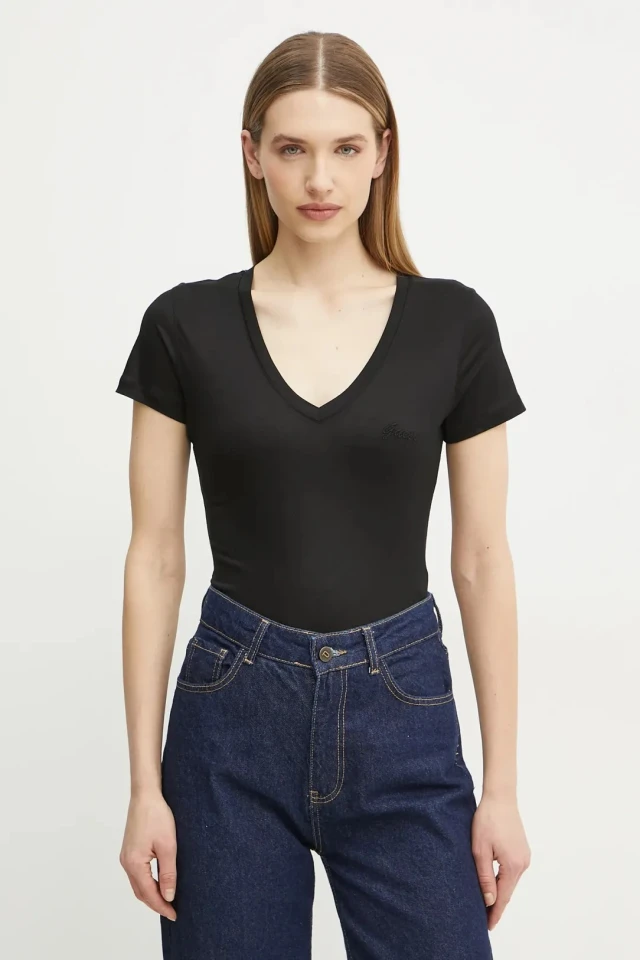 Guess Vn Ss Light Basic Tee Γυναικεια Μπλούζα Μαύρη