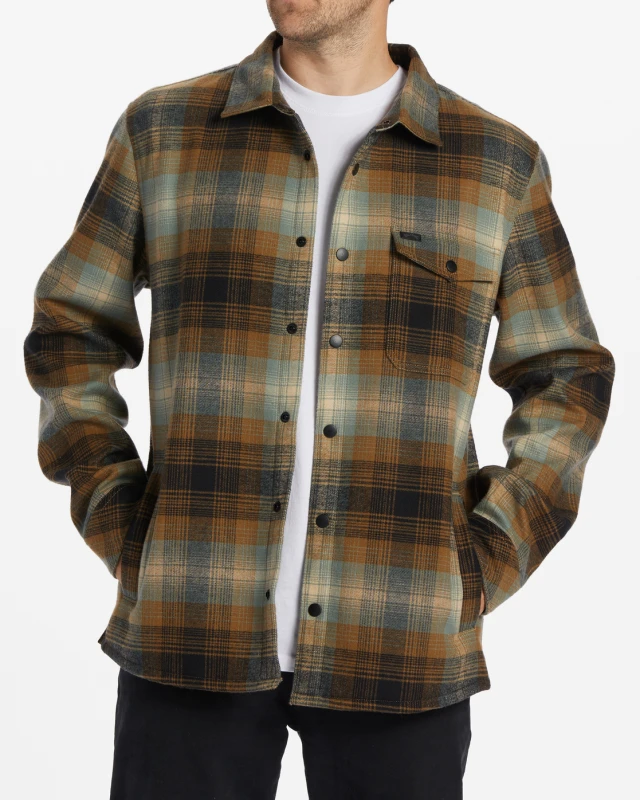Billabong Furnace Bonded Flannel Ανδρικό Πουκάμισο Καρό Χακί Με Κουκουλα