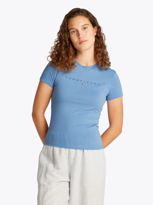 Tommy Hilfiger Tjw Slim Tonal Linear Tee Ext Γυναικεία Μπλούζα Σιελ