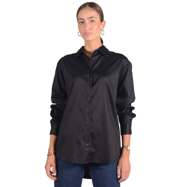 Guess Ls Agnese Shirt Γυναικειο Πουκαμισο Μαυρο