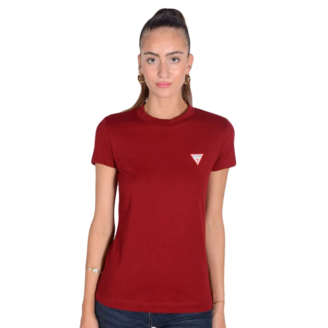 Guess Ss Cn Mini Triangle Tee Γυναικεια Μπορντο