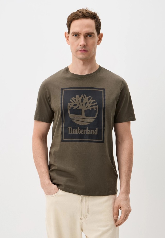 Timberland Stack Logo Short Sleeve Tee Leaf Green Ανδρική Μπλούζα Λαδί