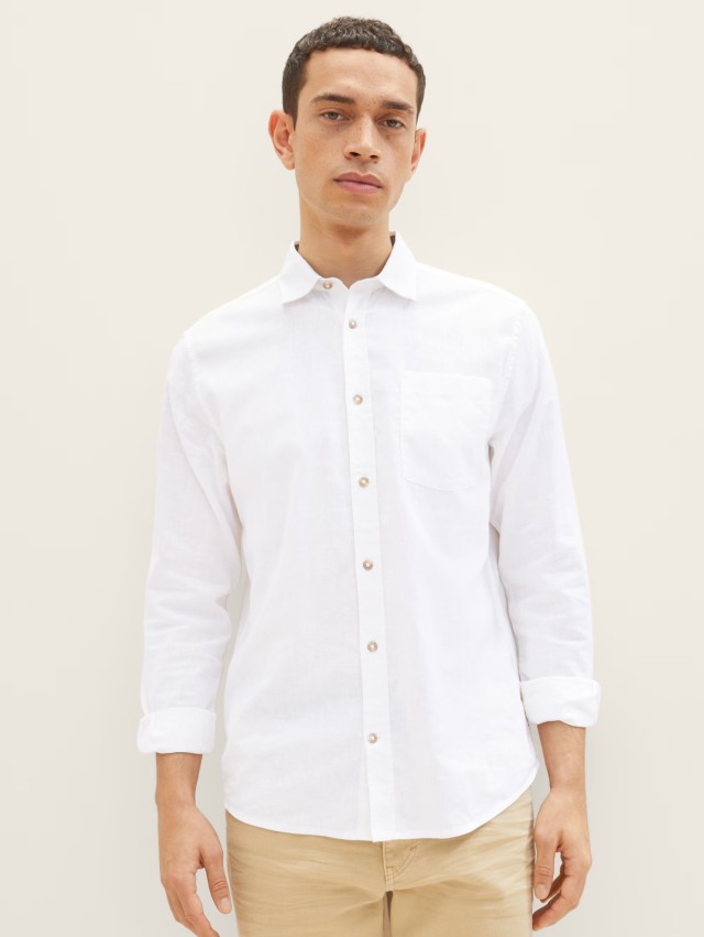 Τom Tailor 303 Cotton Linen Shir Ανδρικό Πουκάμισο Λευκό