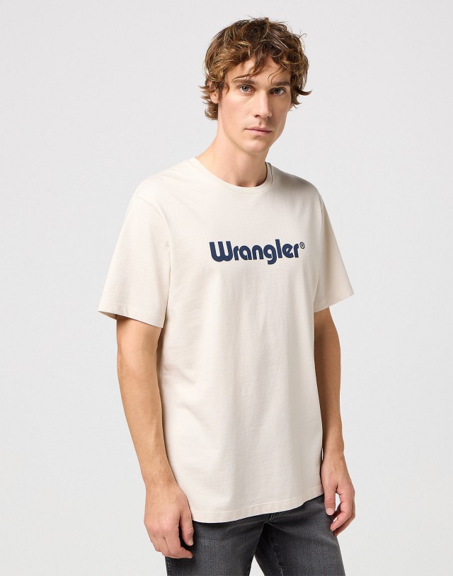 Wrangler Logo Tee White Ανδρική Μπλούζα Μπεζ Ανοιχτο