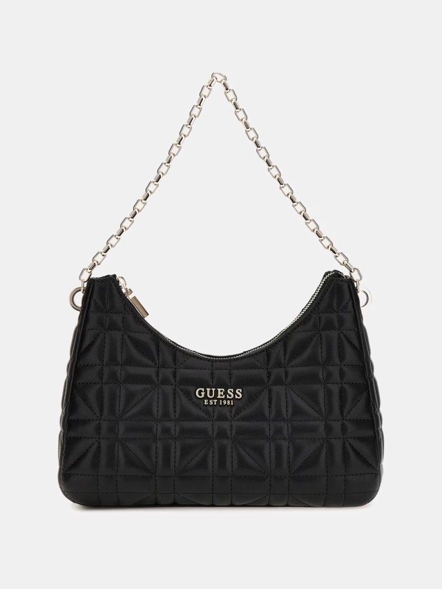 Guess Assia Top Zip Shoulder Bag Γυναικεία Τσάντα Μαύρη