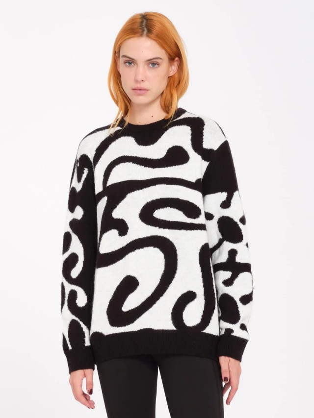 Volcom Fa Zephyr Sweater Γυναικείο Πλεκτό Ασπρο Μαύρο