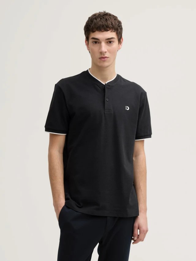 Τom Tailor Polo With Bomber Collar Ανδρική Μπλούζα Polo Μαύρη