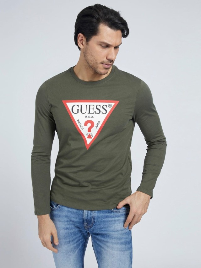 Guess Cn Ls Original Logo Tee Ανδρικh Μπλουζα Λαδι