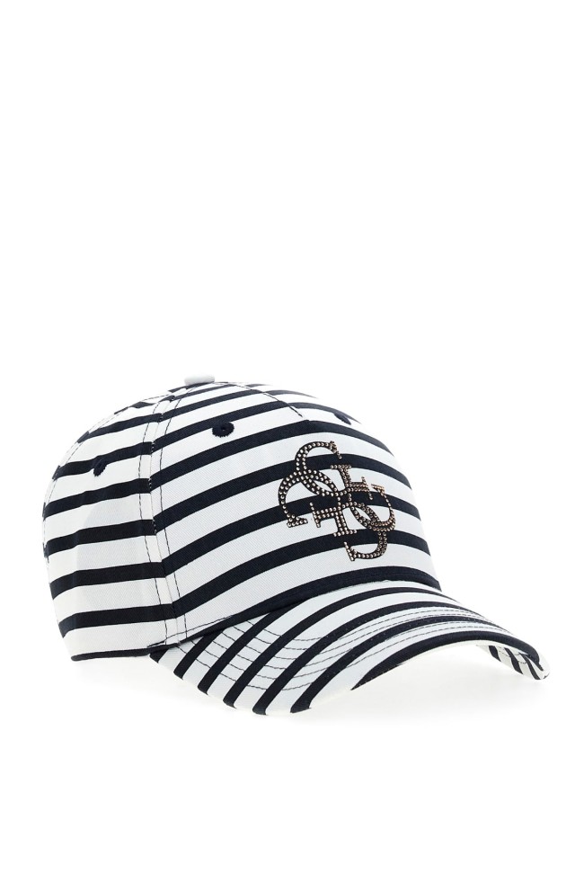 Guess Baseball Cap Γυναικείο Καπέλο Ριγέ Λευκό Μπλε