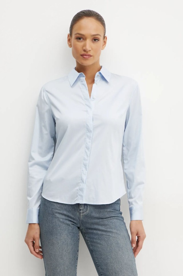 Guess Tiziana Ls Logo Cuff Shirt  Γυναικειο Πουκαμισο Σιελ