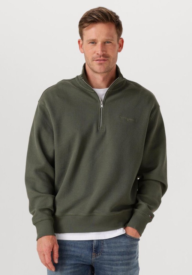 Tommy Hilfiger Tjm Rlx Waffle Script Qrtr Zip Ανδρικό Φούτερ Πράσινο