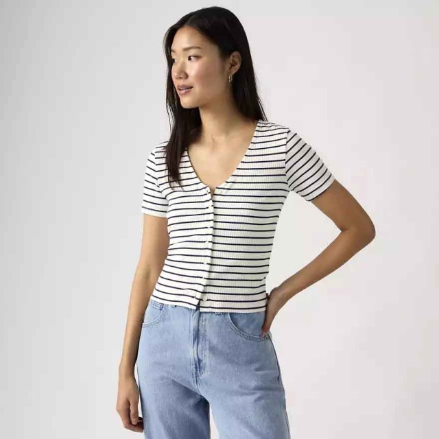 Levis MUSE SS TEE BLUES Γυναικεια Μπλουζα Rib Ριγε Μπλε-Λευκο