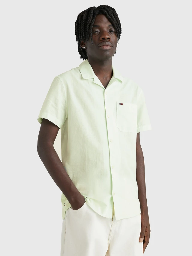 Tommy Hilfiger Tjm Clsc Linen Camp Shirt Ανδρικό Πουκάμισο Βεραμάν