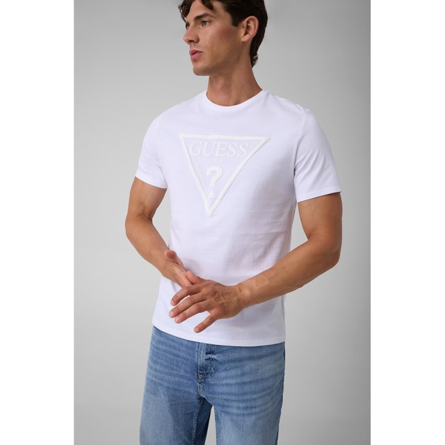 Guess Cn Ss Core Triangle Logo Tee Ανδρική Μπλούζα Λευκή