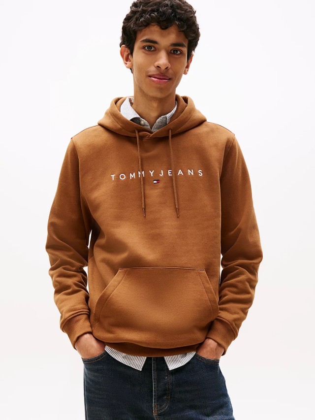 Tommy Hilfiger Tjm Reg Linear Logo Hoodie Ext Ανδρικό Φούτερ Multi Καφέ
