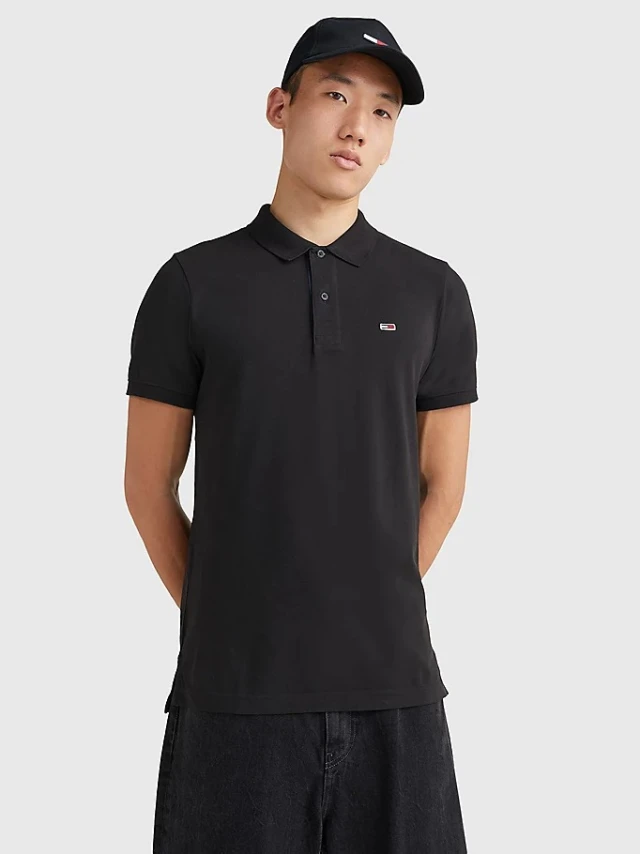 Tommy Hilfiger Tjm Slim Placket Polo Ανδρική Μπλούζα Polo Μαύρη