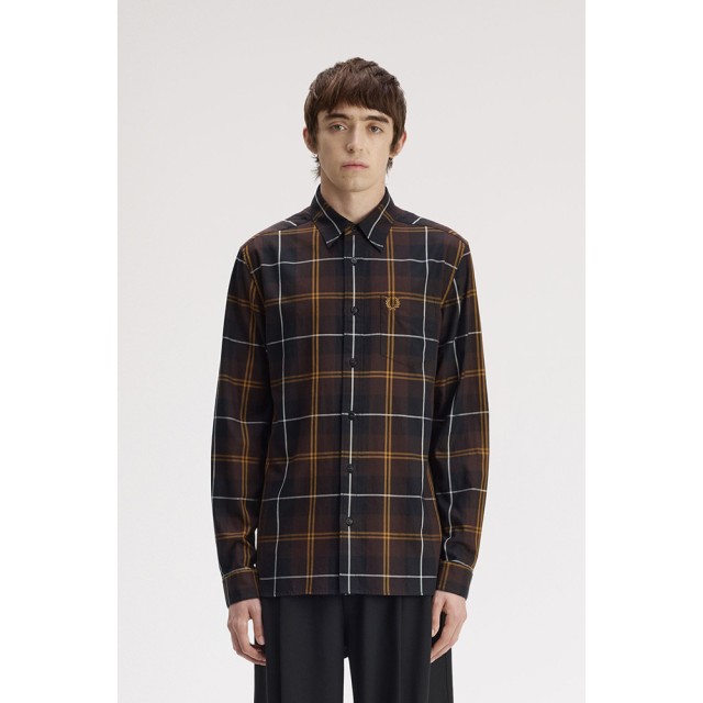 FRED PERRY Ανδρικό Πουκάμισο Βαμβακερή Ποπλίνα Καρο Καφε