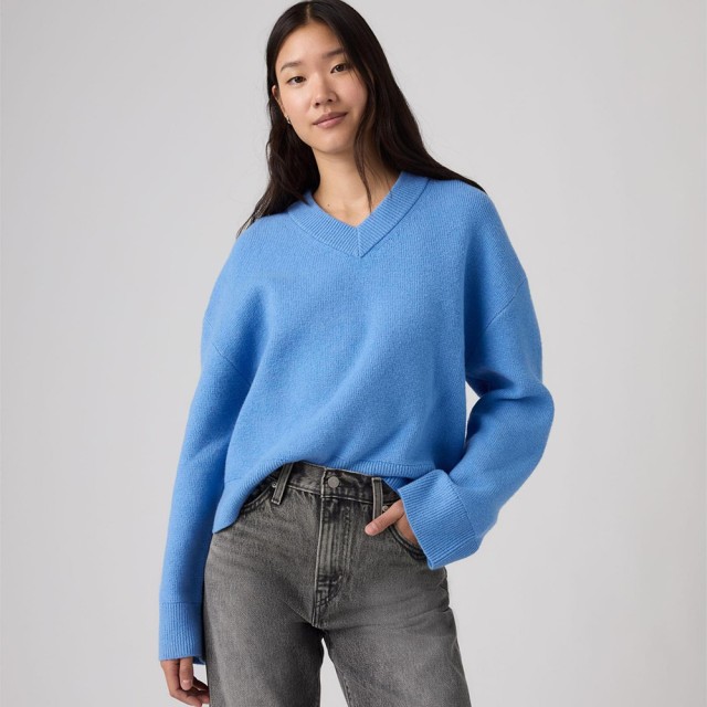 Levis Super Soft Vneck Sweater Milano Stitch Blues Γυναικείο Πλεκτό Μπλε