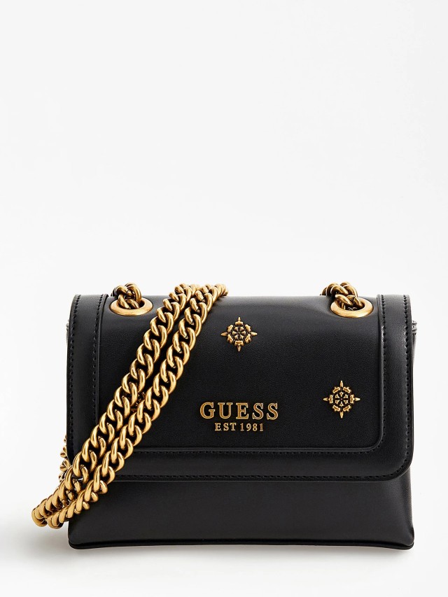 Guess Abey Mini Crossbody Flap Γυναικεια Τσαντα Μαυρη