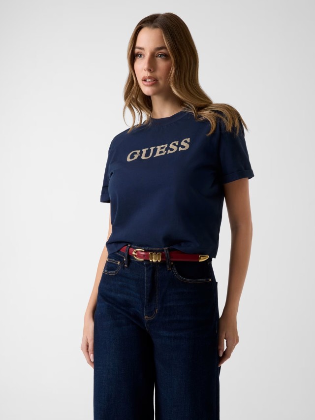 Guess Ss Cn Marina Crop Tee Γυναικεία Μπλούζα Μπλε