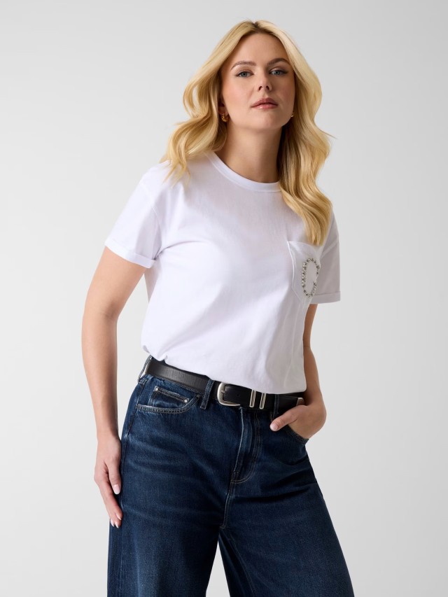 Guess Ss Cn Pocket G Logo Tee Γυναικεία Μπλούζα Λευκή