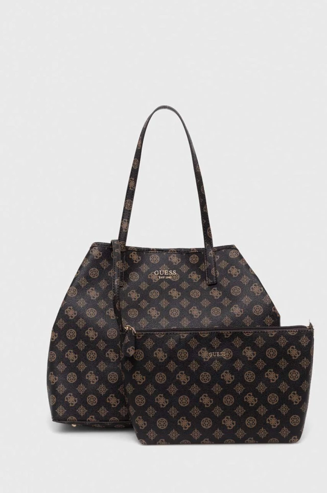 Guess Vikky Large Tote Γυναικεία Τσάντα Καφέ