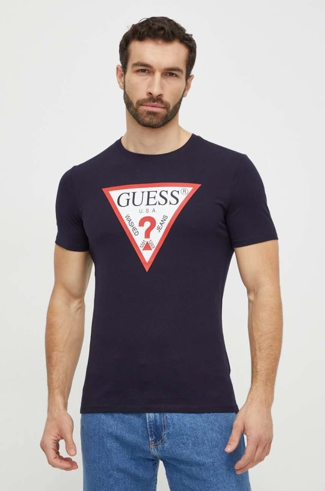 Guess Cn Ss Original Logo Tee Ανδρική Μπλούζα Μπλε