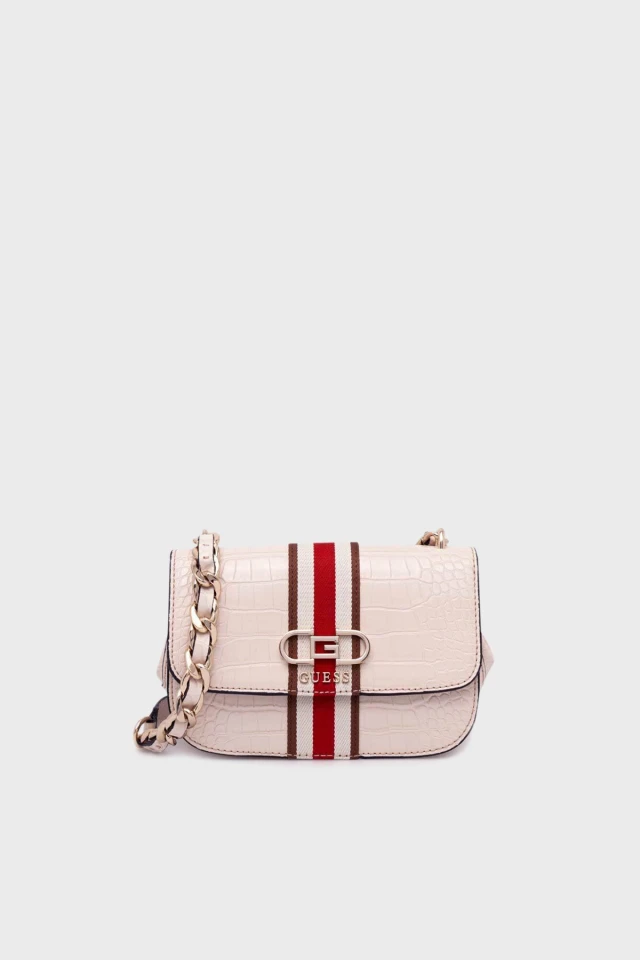 Guess Nelka Crossbody Flap Γυναικεία Τσάντα Μπεζ