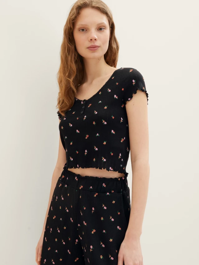 Τom Tailor 305 Cropped Po Γυναικεία Μπλούζα Μαύρη