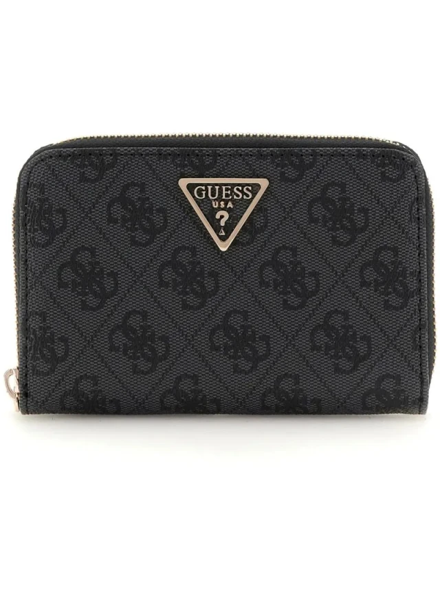 Guess Eco Erica Slg Med Zip Around Γυναικείο Πορτοφόλι Ανθρακί