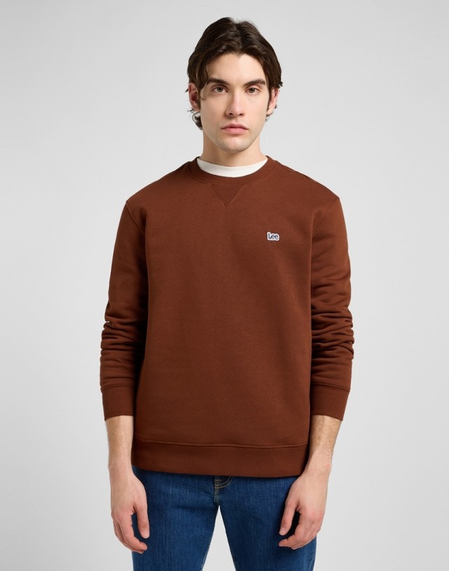 Lee Patch Crew Sws Luxe Brown Ανδρικο Φουτερ Καφέ