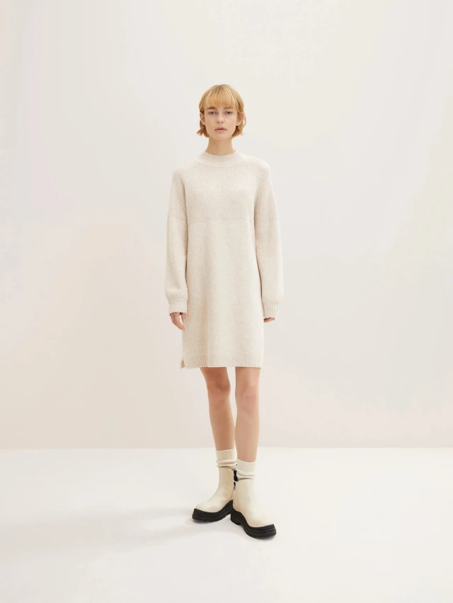 Tom Tailor Knit Mock Neck Γυναικειο Φορεμα Μπεζ