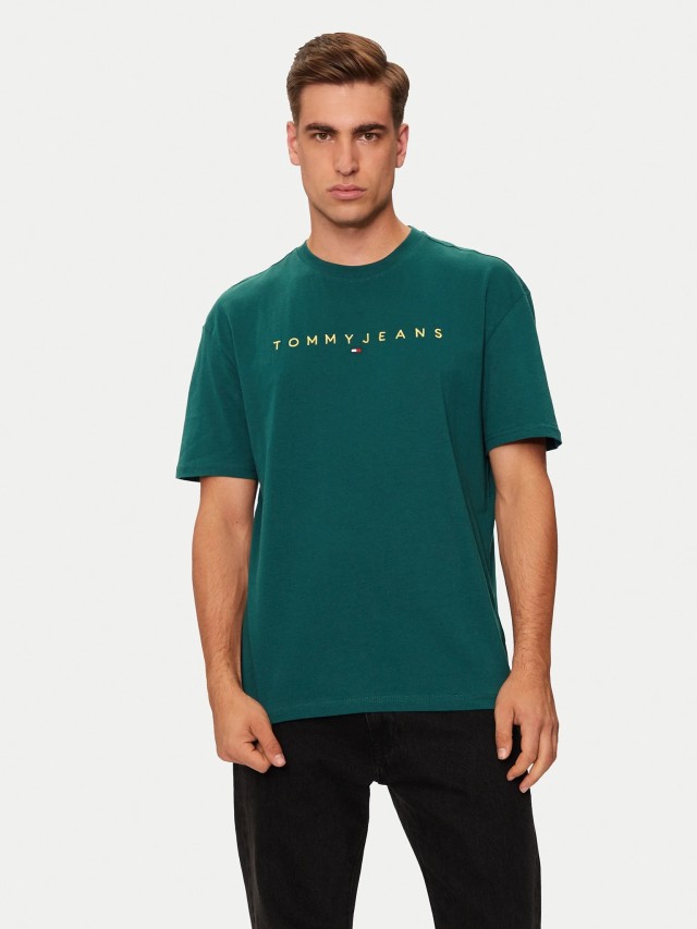 Tommy Hilfiger Tjm Reg Gold Linear Logo Tee Ext Ανδρική Μπλούζα Πράσινη