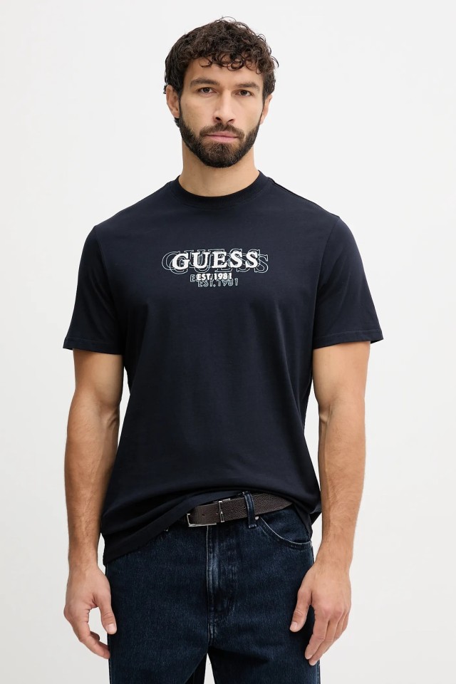 Guess Cn Ss Small Logo Tee Ανδρική Μπλούζα Μπλε